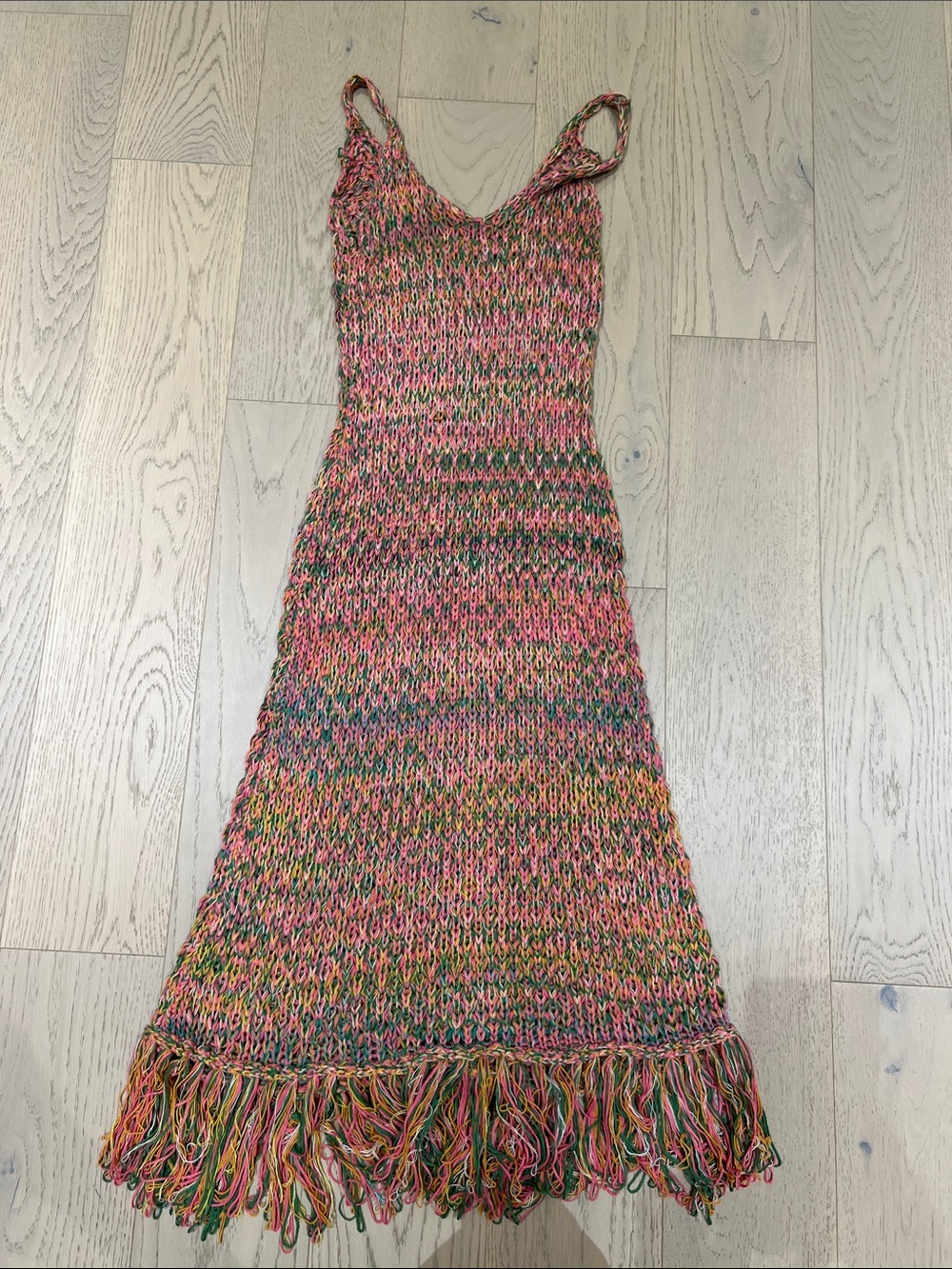 Zara Multicolor Knit Maxi Dress with Fringe